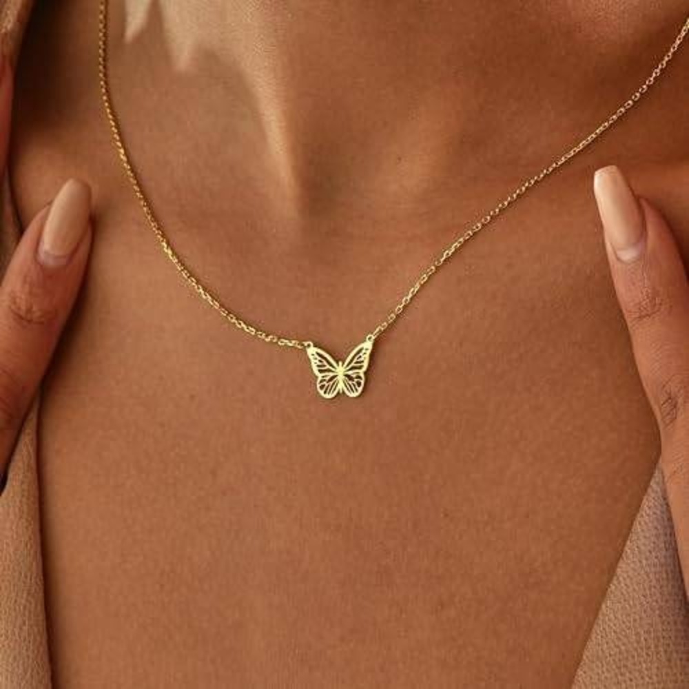 Gold Butterfly Pendant Necklace Dainty Minimalist Cutout Charm Jewelry